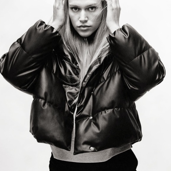 Zara Jackets & Blazers - Zara Faux Leather Puffer Jacket Wind And Water Protection Black Medium